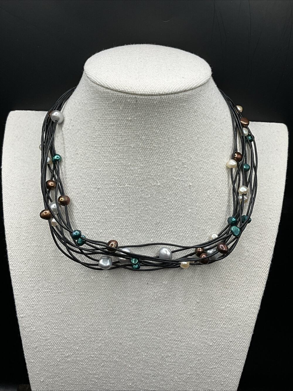 Barse Freshwater Pearl & Sterling Silver Necklace- Leather-NWT